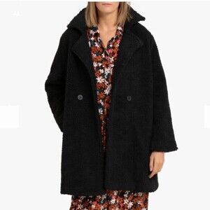 Molly Bracken Women's Faux Shearling Oversize Coat Black Size S Fits as M $390
